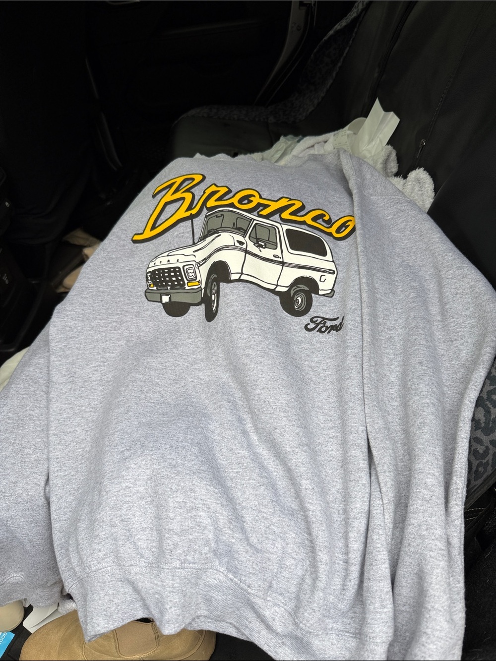 Ford Grey Sweatshirt with Yellow Bronco Script and White Truck Graphic